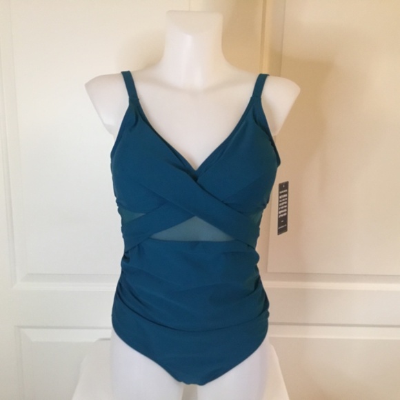 Women’s Modest Mesh Tummy Control Slimming One Piece Bathing Suit - Picture 2 of 6